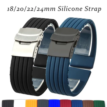 18 20 22 24 мм Силиконовые браслеты Ремешок для часов Водонепроницаемые Ремешки С Рисунком шин Аксессуары для часов Складная Пряжка Сменный браслет