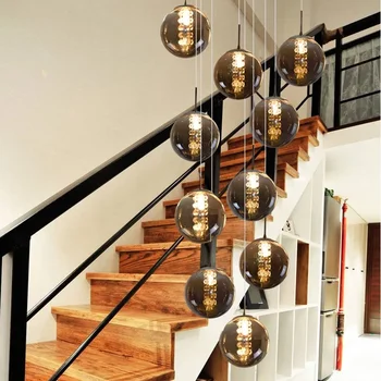 2023 Новая современная люстра со стеклянным шаром Lustre Светильник для лестницы в гостиную Спиральный светильник G4 Led Гостиничная люстра Освещение виллы