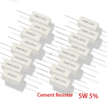 20шт 5 Вт 5% Цементный резистор Силовое сопротивление 0,1 ~ 10K 0,1 R 0,5R 1R 10R 100R 0.22 0.33 0.5 1 2 5 8 10 15 20 25 30 100 1K 10K ом