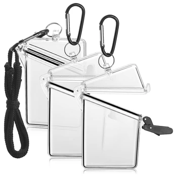 3 Упаковки прозрачного чехла для карточек, пластикового чехла для карточек с ремешком, прозрачного водонепроницаемого держателя для карточек, ремешков для удостоверений личности и ключей