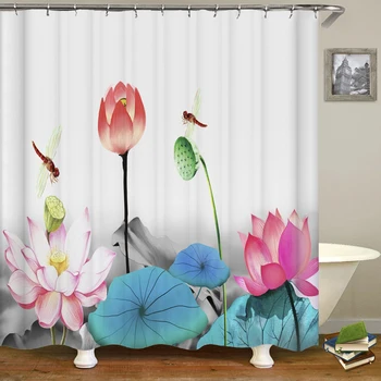 3D Европейская Красивая Цветочная печать Занавеска для ванной комнаты Водонепроницаемая Полиэфирная Занавеска для душа Украшение дома Занавеска с крючками