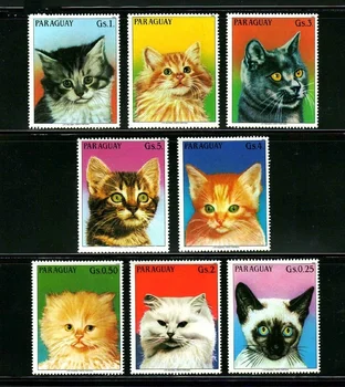 8 шт. /компл. Новая почтовая марка Парагвая 1984 г. Марки для домашних кошек MNH