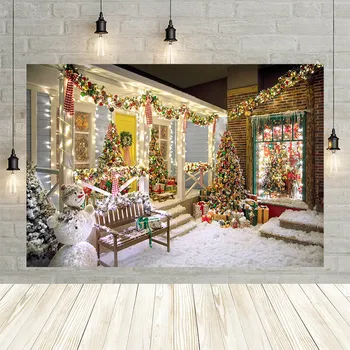 Avezano Рождественская Елка Фон для наружного украшения Блестящее Световое Окно Подарок Снеговик Детская Портретная фотография Фоновая Съемка