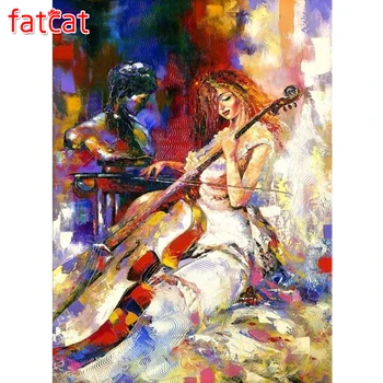 FATCAT Абстрактная скрипка, женщина, алмазная живопись, вышивка крестом, девушка, полная квадратная круглая дрель, алмазная вышивка 