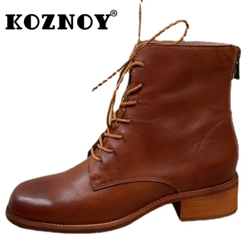 Koznoy 3 см, трендовая женская резинка из натуральной кожи, ботинки-дымоходы в британском стиле в стиле ретро, демисезонная модная обувь на плоской подошве.