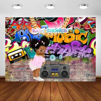 Mocsicka Baby Shower Backgrounds Фотографический фон в стиле граффити в стиле хип-хоп Africa Gril Баннер для фотосъемки