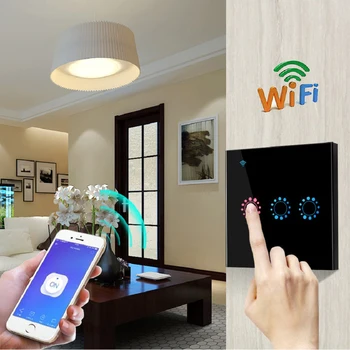 Tuya Ewelink WiFi Smart Touch Sensor Умный настенный выключатель с роскошной стеклянной панелью, Голосовая работа с Alexa, Google Home Light Switch