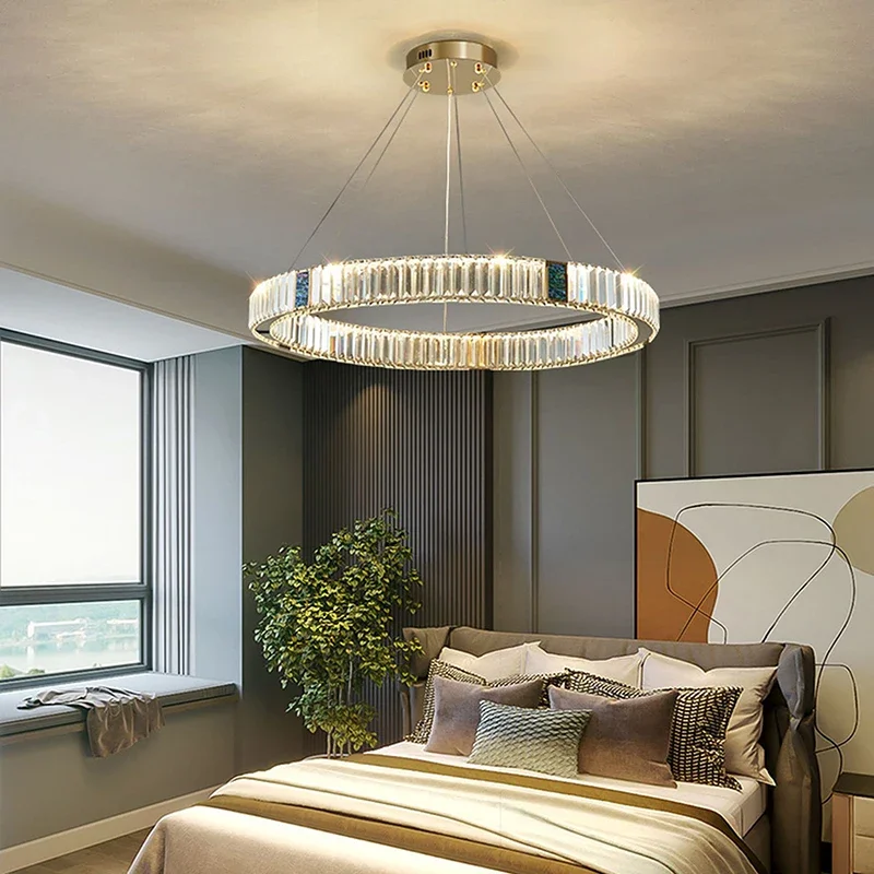 Современная круглая потолочная люстра для кухни столовой двухуровневого здания Виллы K9 Хрустальный подвесной светильник Светодиодные светильники