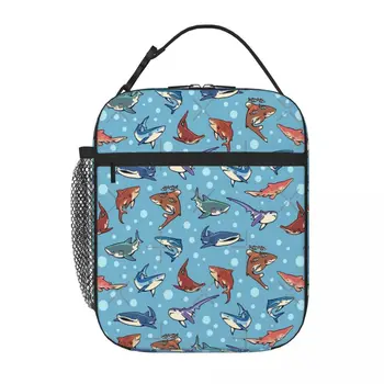 Акулы в светло-голубой сумке для ланча Аниме Сумка для ланча для пикника Термосумка Женская