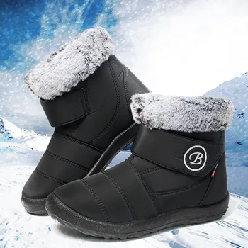 Водонепроницаемые зимние ботинки для женщин 2022 г. Новые зимние ботинки из искусственного меха на длинной платформе Теплая хлопчатобумажная обувь для пар Плюшевые женские ботильоны