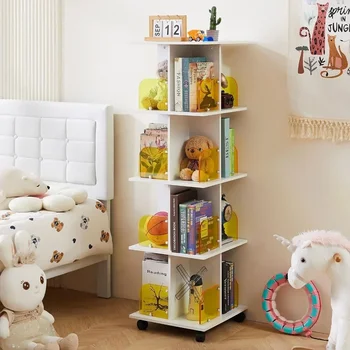Вращающийся детский книжный шкаф с акриловой витринной перегородкой, 4-уровневая Маленькая угловая книжная витрина, книжная полка, книжный шкаф для кукольного домика