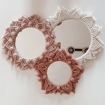 Декоративные зеркала Макраме в стиле бохо, Настенное зеркало для макияжа ручной работы, Настенный гобелен для спальни, Круглые зеркала в гостиной