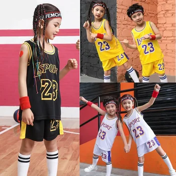Детские баскетбольные комплекты № 23, майки, Шорты, юношеская тренировочная форма для мальчиков и девочек, детская спортивная одежда