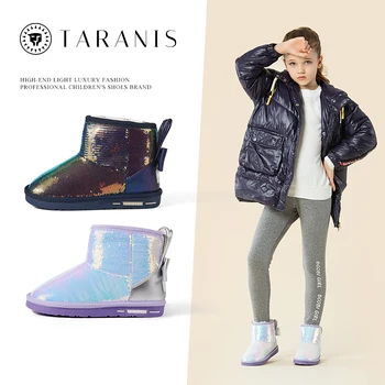 Детские зимние ботинки TARANIS, зимние уличные ветрозащитные противоскользящие модные ботинки для девочек, Мягкая утолщенная теплая плюшевая обувь для детей