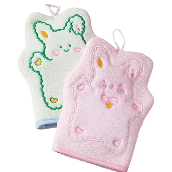 Детское банное полотенце с Мультяшным кроликом, Банное полотенце для милой девочки, домашний шнурок, детские грязевые перчатки для протирки