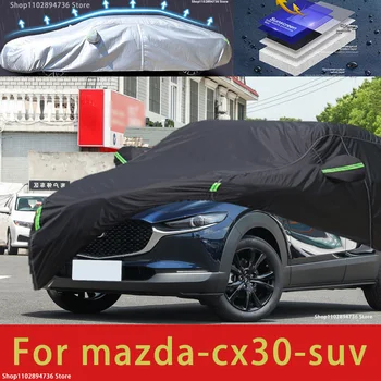 Для Mazda CX30 Подходит наружная защита, полные автомобильные чехлы, снежный покров, солнцезащитный козырек, водонепроницаемый Пылезащитный Внешний черный автомобильный чехол