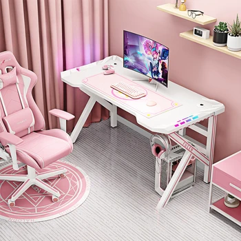 Домашние настольные компьютерные столы, набор игровых столов и стульев, офисная мебель, розовый и белый Рабочий стол, стол для прямой трансляции в спальне.