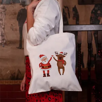 Женская сумка с принтом Санта Клауса, Рождественская сумка для девочек, экологичная многоразовая сумка для покупок, складные сумки через плечо