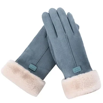 Женские ветрозащитные перчатки, зимние теплые кашемировые Милые пушистые рукавицы, варежки для текстовых сообщений с полными пальцами, женские перчатки для спорта на открытом воздухе с сенсорным экраном