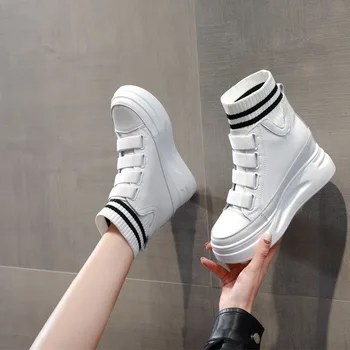 Женские маленькие белые туфли Осень-зима 2022, новинка, Внутренняя высота из воловьей кожи на толстой подошве 8 см, Корейская повседневная женская обувь Zapatillas