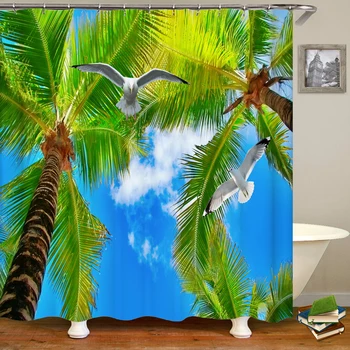 Занавеска 3D в виде ракушки дельфина, Пляжные пейзажи, Занавеска для ванной, Домашний декор, Водонепроницаемые аксессуары для ванны из полиэстера, Природный пейзаж, душ