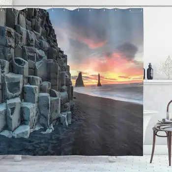 Занавеска для душа из натуральной пещеры, замороженная ледником Охлажденная Берлога в Исландии, Скандинавское изображение произведения искусства, тканевый декор ванной комнаты
