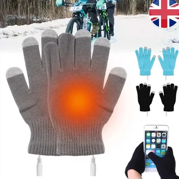 Зимние теплые электрические перчатки с USB, Универсальные вязаные перчатки с полными пальцами, для верховой езды, катания на лыжах, Рыбалки, Однотонные теплые перчатки