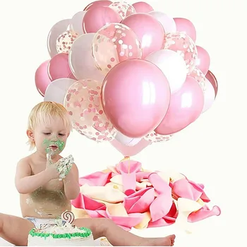 И белые воздушные шары 50шт 12-дюймовые розово-красные латексные воздушные шары и конфетти для вечеринки по случаю Дня рождения, свадебные украшения, 5 воздушных шаров.