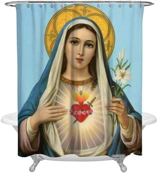 Картина Девы Марии Водонепроницаемая занавеска для душа с принтом из полиэстера Украшение ванной комнаты
