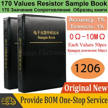 Комплект резисторов SMD Sample Book Chip Ассортимент Резисторов 1206 0,12*0,06 дюйма Точность 1% SMT 170 Переменное значение 50шт 0R-10М Ом