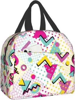 Красочная переносная сумка для ланча в стиле 80-х с абстрактным рисунком для женщин, мужчин, изолированная сумка-холодильник, многоразовый ланч-бокс для путешествий, пикника, работы