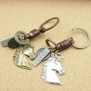 Креативный брелок для ключей, маленькие подарки для мужчин и женщин, подвеска в виде головы лошади из сплава бронзы, ретро тканый брелок для ключей