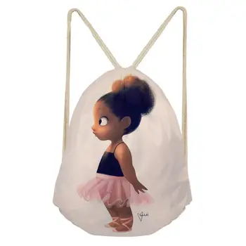 Милая девочка в афро стиле, Повседневная сумка на шнурке, Рюкзак для девочек, мягкая обложка для малышей, Женская пляжная сумка Mochila на шнурке