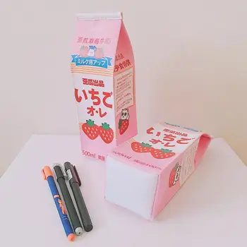 Милая коробка для молока, коробка для ручек с клубникой, чехол для карандашей, школьные принадлежности для студентов, сумка для канцелярских принадлежностей для девочек, подарки