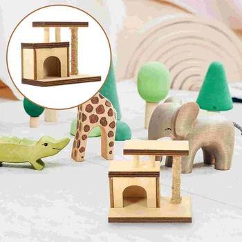 Миниатюрное Кошачье дерево Кошачья башня Когтеточки из сизаля Модель платформы для прыжков Деревянная мебель для кукольного домика Украшение для игрового домика для котенка