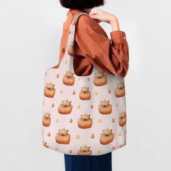Многоразовая хозяйственная сумка с рисунком забавной Капибары и популярных животных, женская холщовая сумка-тоут, моющиеся сумки для покупок продуктов,