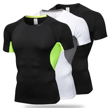 Мужская спортивная футболка для компрессионных тренировок, бег трусцой, дышащие топы для фитнеса, Быстросохнущая футболка для спортзала, бодибилдинга, пользовательский логотип