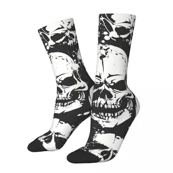 Мужские носки с рисунком демонических черепов в стиле ретро, мужские носки с рисунком Гранжевых черепов, Новинка, Бесшовные носки с забавным принтом, подарок для экипажа