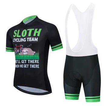 Мужской комплект из джерси для велоспорта с зелеными рукавами, быстросохнущий велосипедный костюм Sloth Team, белый костюм для профессионального гоночного велосипеда, модная рубашка, короткие