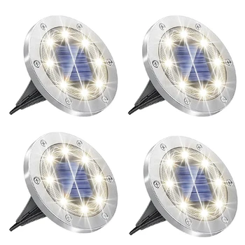 Наземные фонари 4шт, улучшенные солнечные наземные фонари, водонепроницаемые дисковые фонари на 8 светодиодов для сада Простота установки