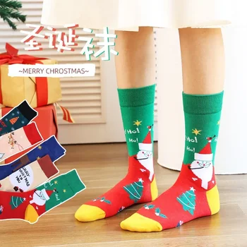 Новые рождественские носки Санта-Клауса, весна-лето, трендовые мужские и женские хлопчатобумажные носки со снеговиком, мультфильм