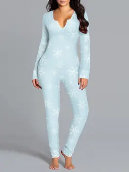 Новый женский дышащий комбинезон с цифровой печатью, Домашняя рождественская одежда, облегающая одежда, брюки с V-образным вырезом, комплект