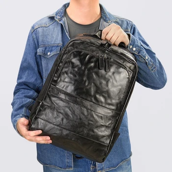 Новый повседневный мужской рюкзак из натуральной воловьей кожи для деловых поездок, 14-дюймовый рюкзак для ноутбука с крупным рисунком