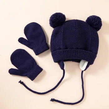 Осенне-зимние детские теплые вязаные шапки с помпонами, детская вязаная шапочка-бини, однотонная детская шапка для мальчиков и девочек, аксессуары