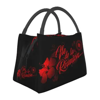 Остров Реюньон 974 Изолированные сумки для ланча для кемпинга, путешествия, красный гибискус, многоразовый термоохладитель, ланч-бокс для женщин