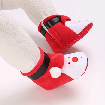 Пинетки для новорожденных, носки для ног Санта-Клауса, детские рождественские сапоги, милые зимние теплые тапочки с рисунком эльфа, противоскользящая обувь