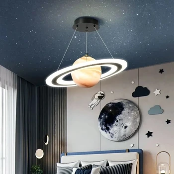 Подвесной светильник Planet Led, креативная люстра, стеклянный шар, подвесные светильники, пространство для чтения в спальне для мальчиков, освещение для внутреннего декора
