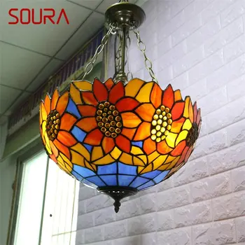 Подвесной светильник SOURA Tiffany, современный светодиодный светильник с изображением подсолнуха, светильники для домашней столовой