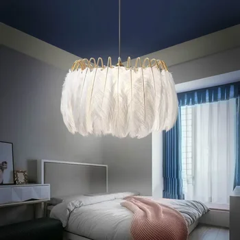 Подвесной светильник с перьями, Круглая потолочная люстра из белых перьев, светодиодные комоды для гостиной, спальни, Потолочные подвесные светильники