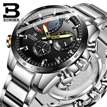 Подлинные роскошные мужские часы швейцарского бренда BINGER, автоматические Механические светящиеся водонепроницаемые, энергетический месяц, Сапфировый мужской календарь